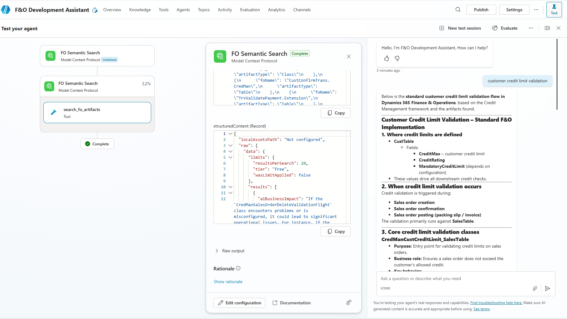 Test showing credit limit validation query